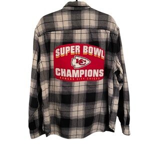 Unique Kansas City Chiefs Black and White Plaid Flannel Button Front Shirt XXL
